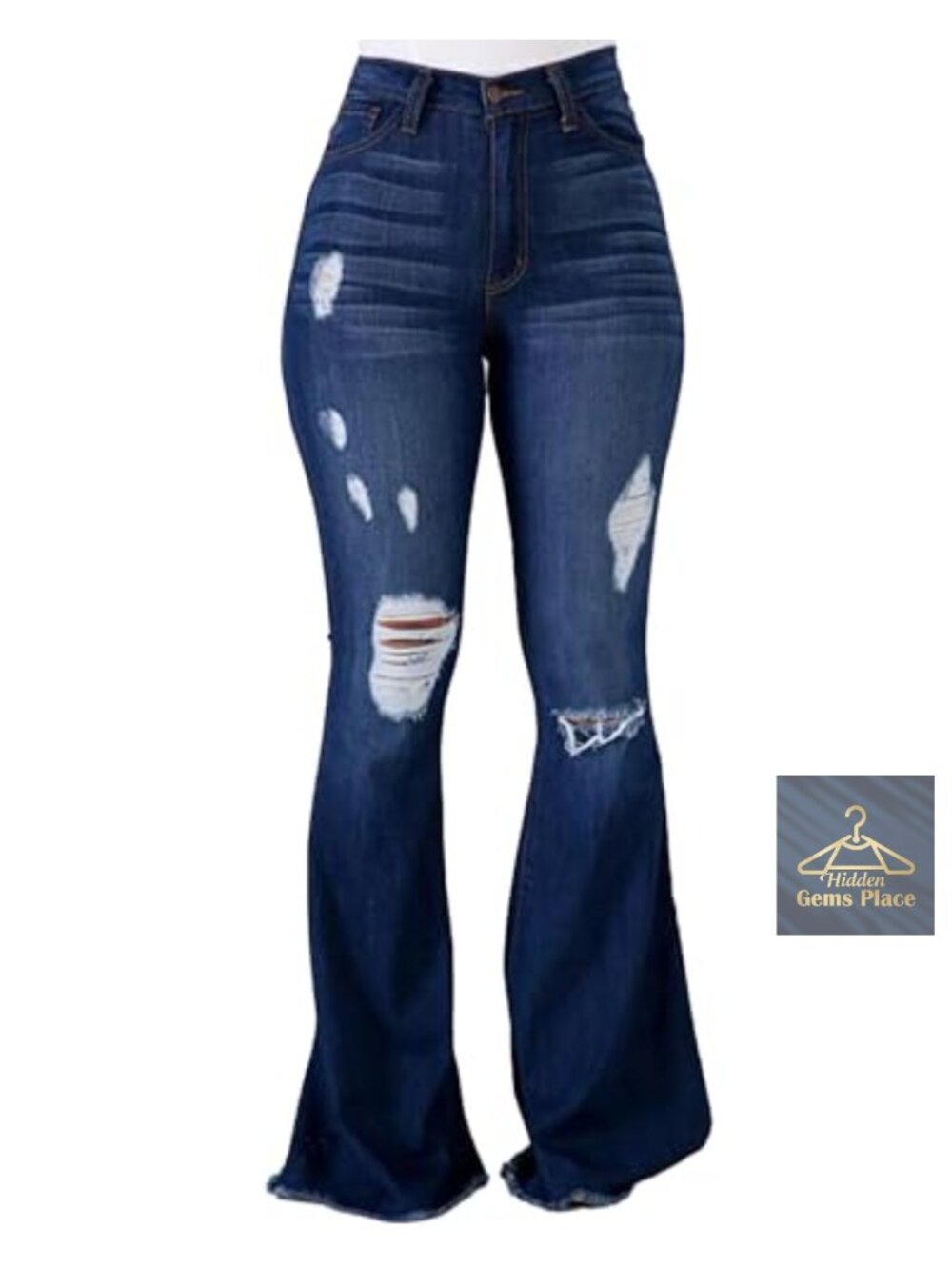 High Waist Flare Bell Bottom Jeans Ripped Distressed Wide Leg Denim Pants